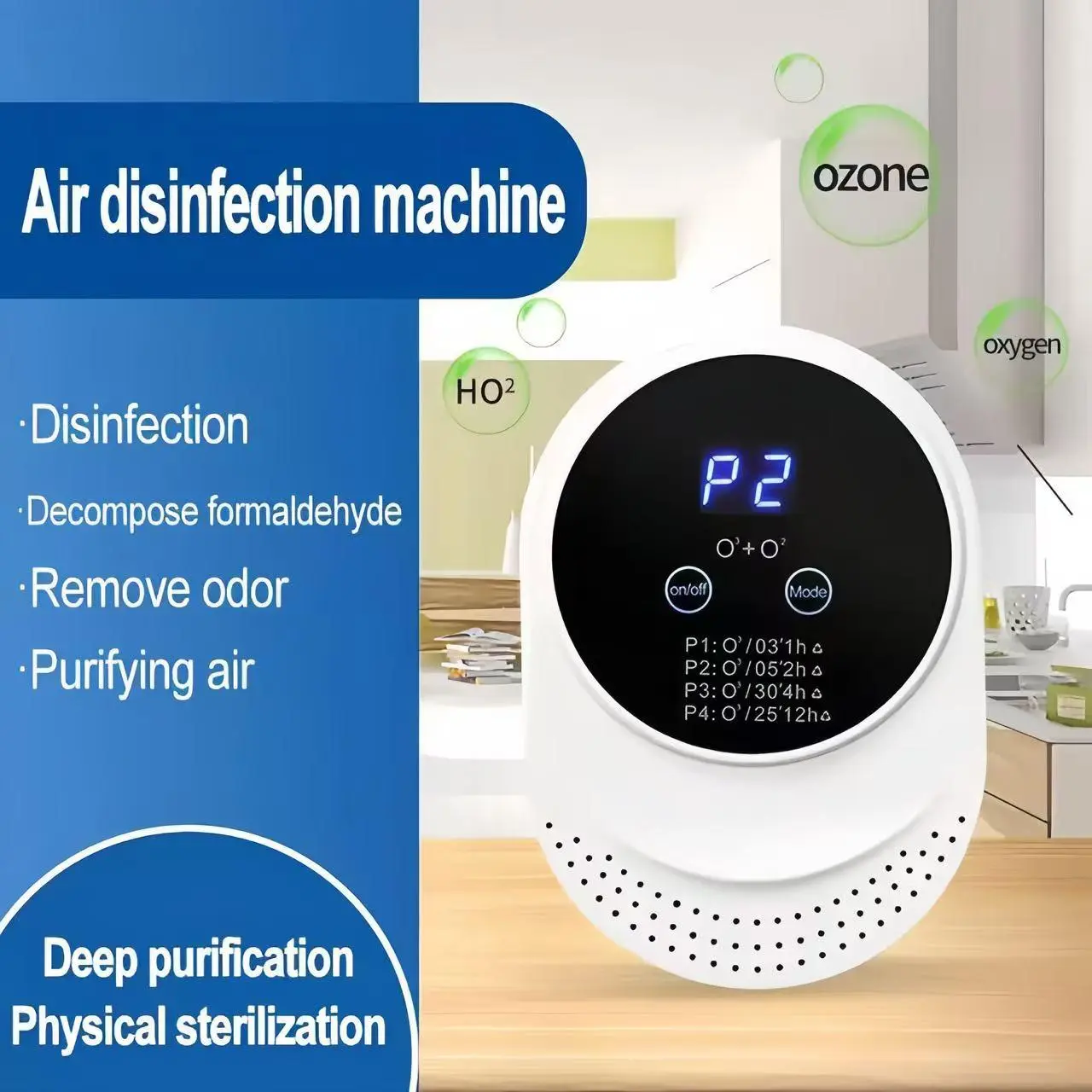 Home Ozone Air Purifier Ionizer - Negative Ion, Formaldehyde/Bacteria/Mold Decomposer, 4 Working Modes (P1-P2 Included), Lightweight ABS-Built Plug-in Smart Pet-Friendly Odor Eliminator for Living Room, Kitchen