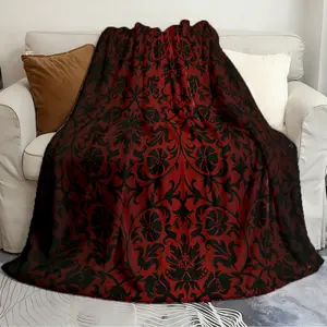 Casual Blanket Dark Red and Black Damask Pattern Classic Quilts Warming blanket plush soft and comfortable Sofa bed travel blanket