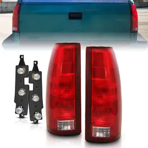 AmeriLite for 1988-2000 Chevy GMC C/K Silverado Sierra Truck Tahoe Suburban OE Red Replacement Halogen Tail Lights Pair + Bulb Connector Plate - Passenger and Driver Side