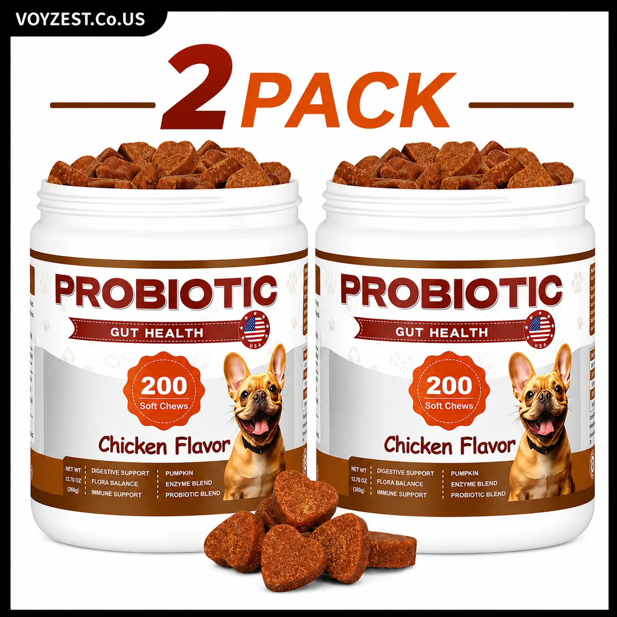 Chicken Flavor Chewable Dog Probiotics 1PCS/2PCS- 200 Count Canine Nutritional Supplement, Gut Health Support, Digestive & Immune Enhancement, Premium Ingredients