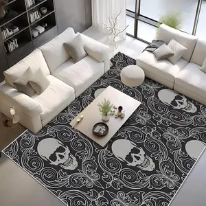 Skull Pattern Floor Mat, Non-slip Washable Floor Carpet, Decorative Area Rug for Home Living Room Bedroom Study Room