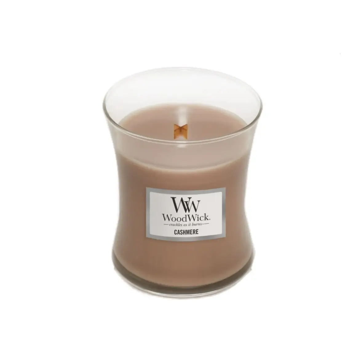 WoodWick Cashmere Aroma Medium Hourglass Candle - Vanilla-Floral Scent, Crackling Wick Wax, Elegant Cozy Home Decor, Home Supplies Gift