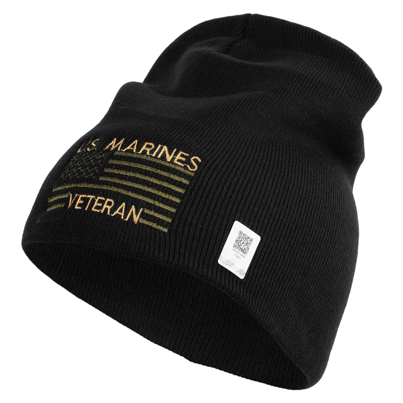 US Marine Veteran Flag Symbol Embroidered 8 Inch Short Beanie