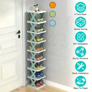 Nine-layer shoe rack, Sturdy shoe shelf, this space-saving vertical shoe rack can hold 9 pairs of shoes, suitable for wardrobes, corridors, and dormitories, plastic stackable shoe rack - a multi-functional storage rack for doorways, easy to assemble