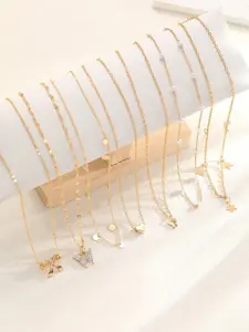 Boho Style Vintage Fashion Elegant Bow Heart Star Geometric Beaded Pendant Necklace Set, Perfect for Parties and Gifts