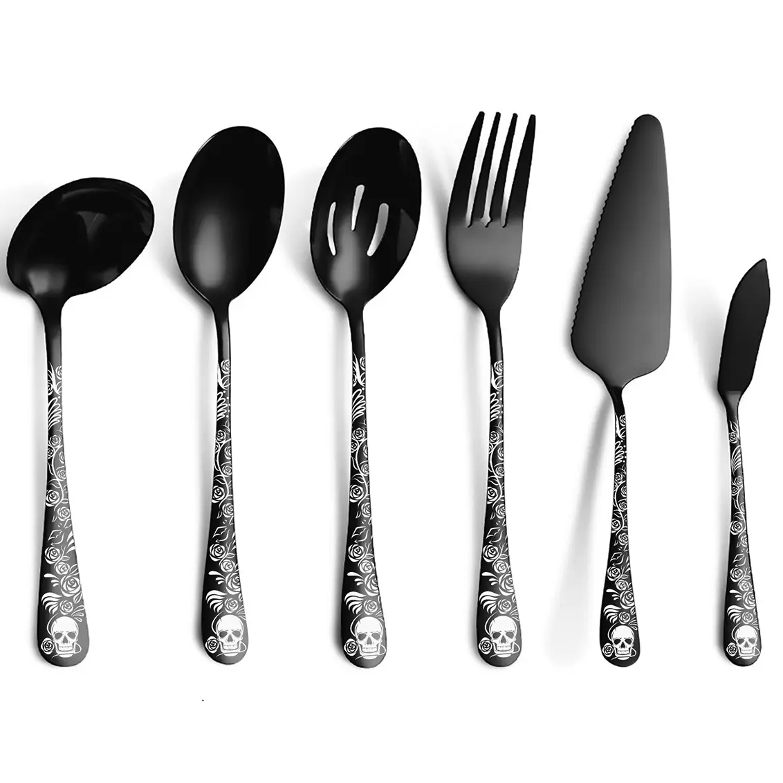 Gothic Design Stainless Steel Kitchen Utensils Set, Skull Pattern, Perfect Halloween Gift, Festive Table Decor, Tableware Cutlery Set, Flatware Set, Tableware Kit, Tableware Sets