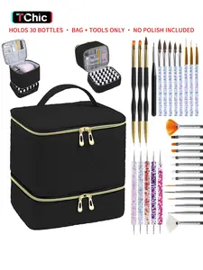32-Piece Nail Polish Storage Case & Manicure Tool Set, Nail Care, Includes dotting tools, dust brushes, long-tip brushes, and gel nail art pens Holds 30 bottles of nail polish and a UV lamp Dual-layer portable travel kit