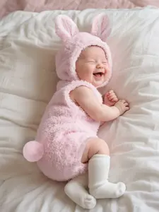 Adorable Plush Bunny Onesie for Newborns, Soft Warm Baby with Hooded Design, Perfect for Fall & Winter Seasons, Baby Clothes Girl
