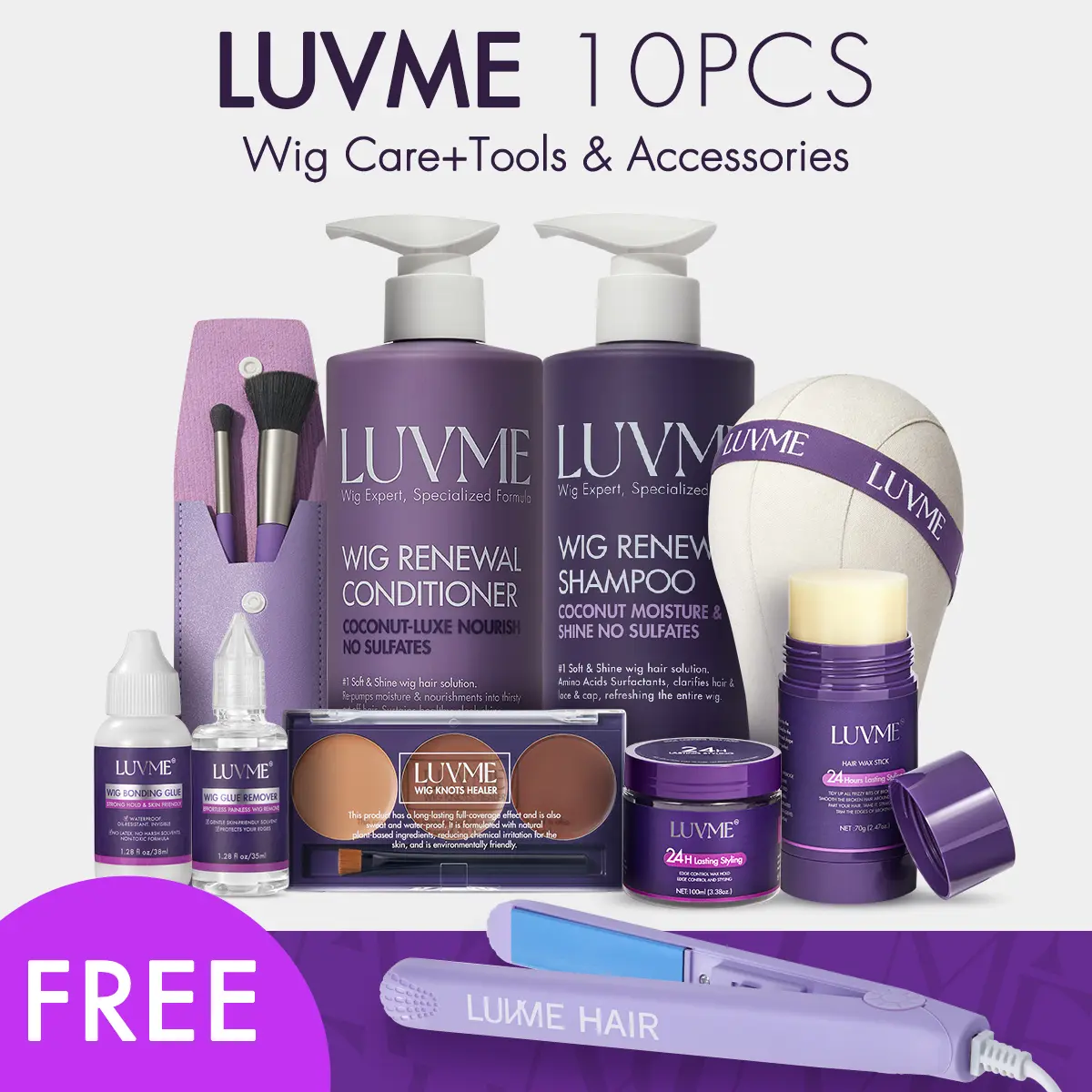 Wig Kit for Beginners Friendly Wig Glue & Remover Set,Headband,Edge Control,Stick,Knots Healer,Shampoo&Conditioner| Luvme Hair Care