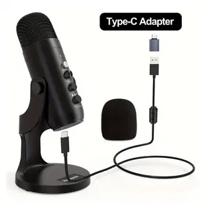 Haomuren K66 USB Condenser Microphone[No Lightning adapter],Computer PC Gaming Mic,Plug&Play Microphones for PS 4&5.Monitor Adjust&Volume Control,Mic Gain Control,Mute Button for TikTok,YouTube Podcast on Mac&Windows, gift for festival Audio Black