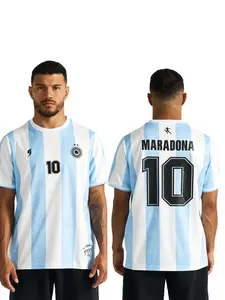 Argentina National Team Maradona #10 Retro Football Jersey Light Blue White Stripes Sun of May Print Breathable Quick Dry Soccer Shirt for Argentina Fans, Diego Maradona Supporters and Football Collectors
