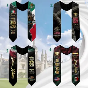 Custom Mexican American Flag Graduation Sash 2026 Mexico Grad Stole