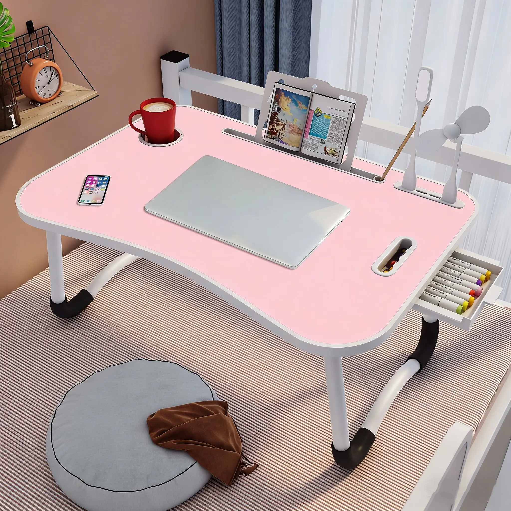Sumimervibes,Pink Folding Table No Assembly 1 Second Open Space Saving Portable Desk for Home Office Dorm US Warehouse Fast Shipping Desk Converter