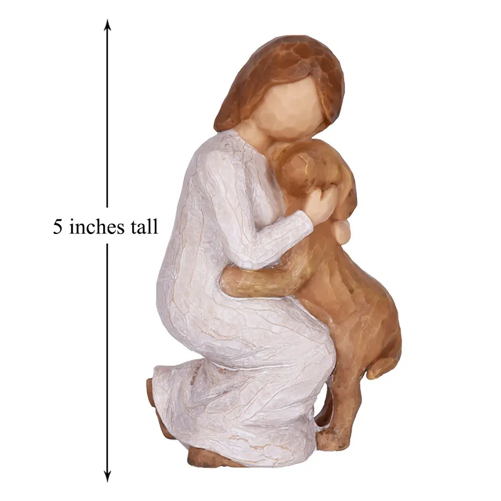 Jinhuoba Creative Resin Crafts Girl Hung Dog Love Statue Home Decor Ornaments  Room Figurine