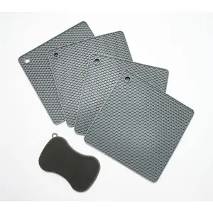 Kochblume Set of 4 Square Silicone Drying Mats w/ Silicone Sponge