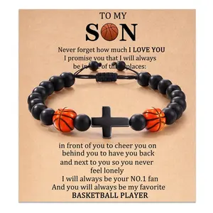 My Son Natural Stone Sports Bracelet from Mom & Dad, Baseball Basketball Football Themed Jewelry, Perfect Birthday Graduation Christmas Gift for Teenage Boys & Kids, Inspirational Daily Wear Wristband good luck chunky unisex woman friendship day