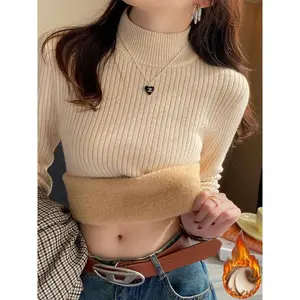 Retro Red Turtleneck Sweater – Winter 2025, Thickened Thermal Knit Base Layer with Velvet Lining