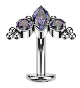 Crest Black Aurora CZ Titanium Threadless Floating Belly Button Ring (Convex Disk)