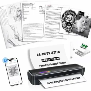 Inkless Bluetooth Printer Portable Thermal Wireless Printers for Home Use 8.5"x11" US Letter & A4 Size Thermal Paper Compatible with iOS Android Laptop for Tattoo Travel Office Accessories