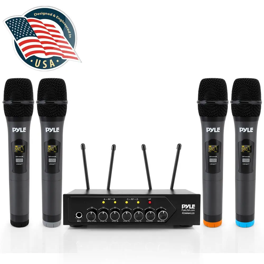 Pyle UHF Dual Handheld Wireless Digital Microphone - Portable, Crisp Dynamic Audio, Rechargeable Receiver, Bluetooth, 2x AA Batteries, Smartphone Adapter Compatible, Alloy Build, Plug-N-Play Wired Option for Podcast Setup, Streaming Setup, Business Use