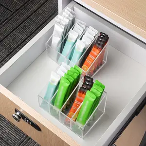 2pcs/3pcs Acrylic Drink Packet Holder with Removable Dividers, Water Flavor Organizer Storage Basket for Refrigerator and Cabinets, Shelf Baskets