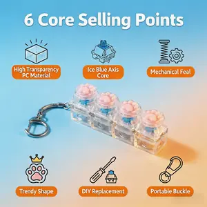 Sensory Fidget Toy Cat Paw Keychain, 4 Keys Transparent Mechanical Switch, Asmr Click Stress Relief Toy for Adults Kids Moms