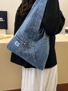 New Fashion Vintage Denim Shoulder Bag, Denim Messenger Bag, Versatile Street Style Canvas Backpack, Large Capacity Crossbody Handbag, Denim Crossbody Bags for Women