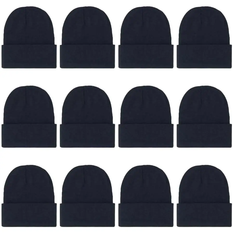 12-Pack Knitted Winter Beanie Hats for Men and Women, Warm and Cozy Cuffed Skull Caps, Bulk Purchase