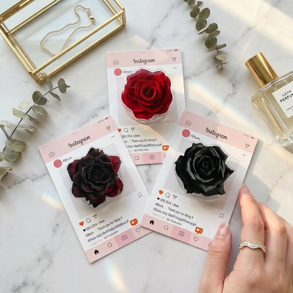 Gothic Flower Phone Grip, Dark Botanical Griptok, Witchy Rose Smartphone Stand, Unique Gift for Her, Design Style New Season Sticker Decor