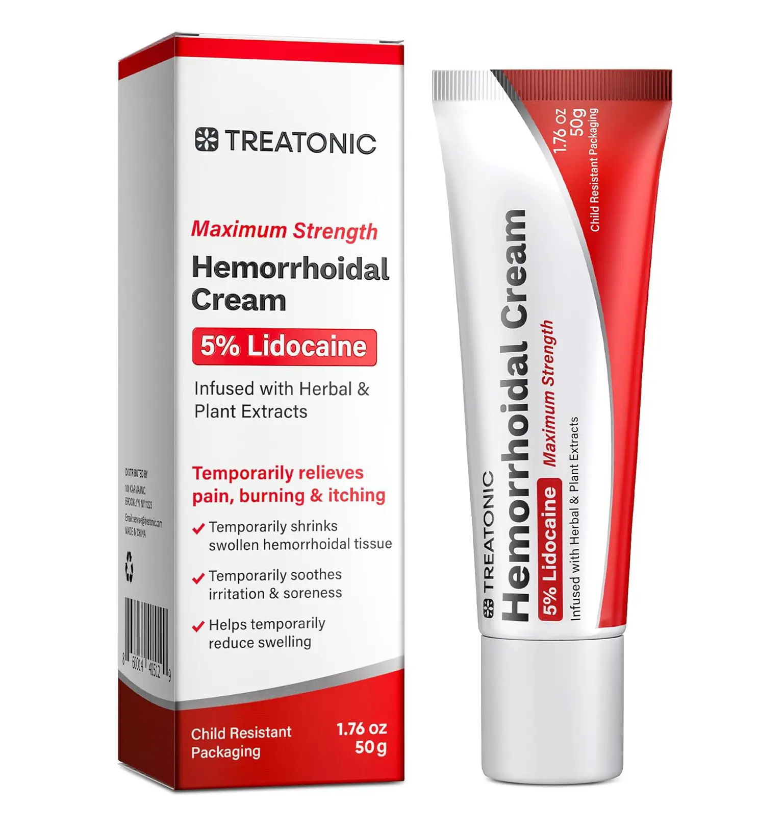 Treatonic Hemorrhoid Treatment Cream: 5% Lidocaine Hemorrhoid Cream for Numbing Relief of Pain, Burning, Itching, Discomfort, & Swelling - Fissure & Hemorrhoids - 1.76 oz