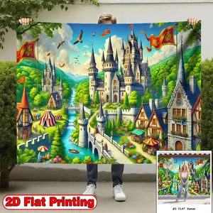 2D Flat Banners-1pc Polyester Beautiful party banner-Fairytale Medieval Castle Theme design party banner-Party Decoration for Wedding, Birthday, Anniversary, Ramadan, Easter, New Year, Valentine'S Day - Versatile Photo Booth Prop