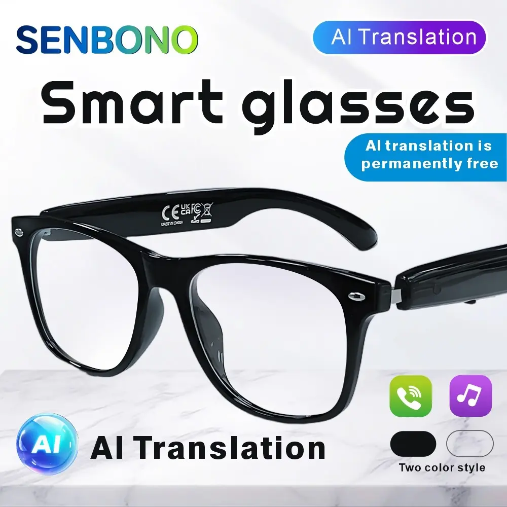Senbono Intelligent Glasses,  BT Smart Sunglasses with High Sensitivity Microphone Speaker, Ai Translation