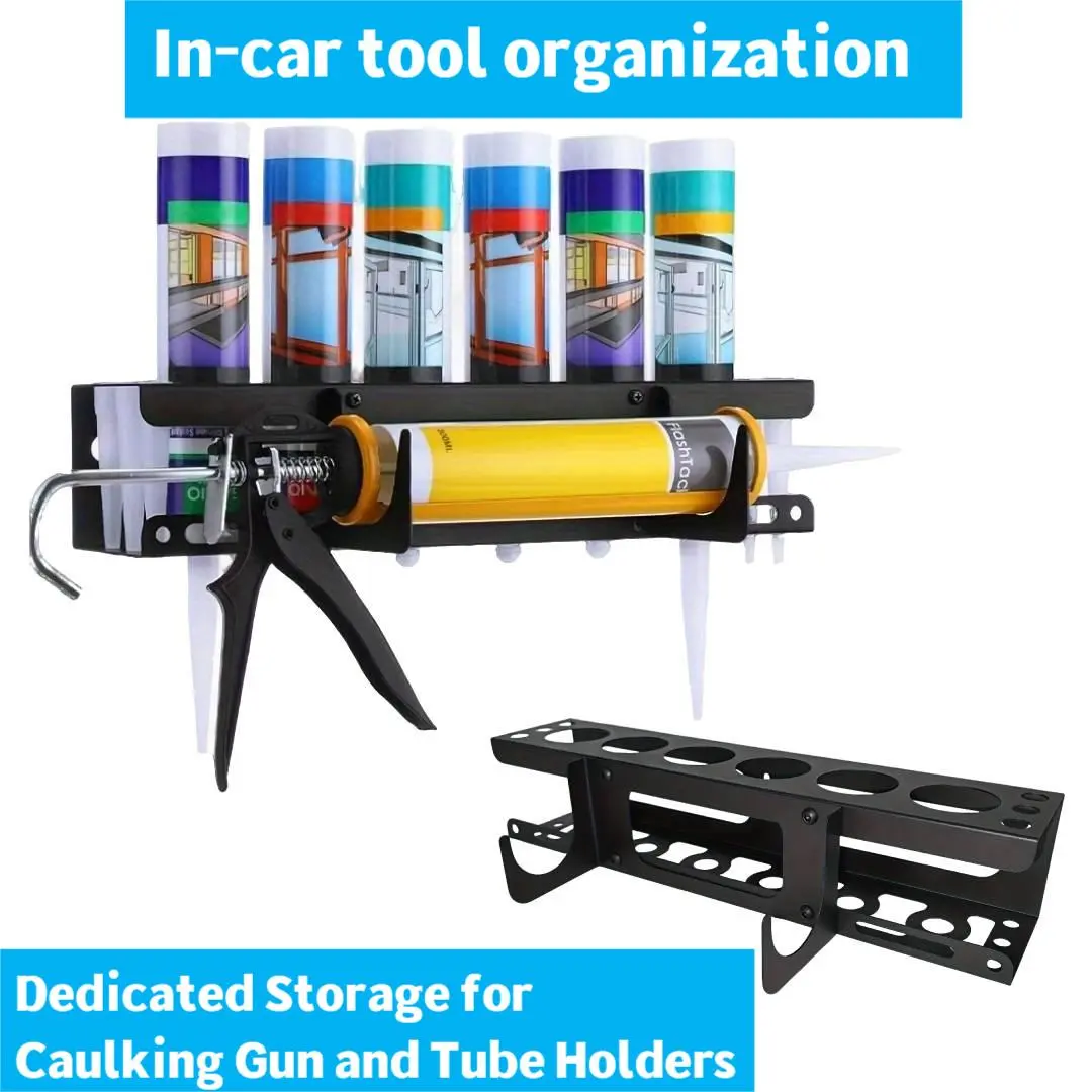Wall-Mounted Caulking Tool Organizer with Space for 6 Tubes and Nozzles, Durable Heavy Duty Metal Structure with Rust-Resistant Coating, Ideal for Garage Tool Storage and Workshop