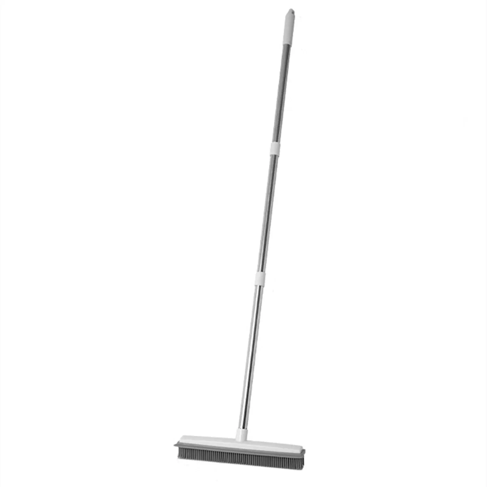 2-in-1 Durable Rubber & Stainless Steel Squeegee Mop Broom - 51in Adjustable Long Handle, Removable & Washable Microfiber Head, Scraper Edge, Lint/Pet Hair Remover for Hardwood/Tile Floors, Bedrooms, Space-Saving Home Care Supply