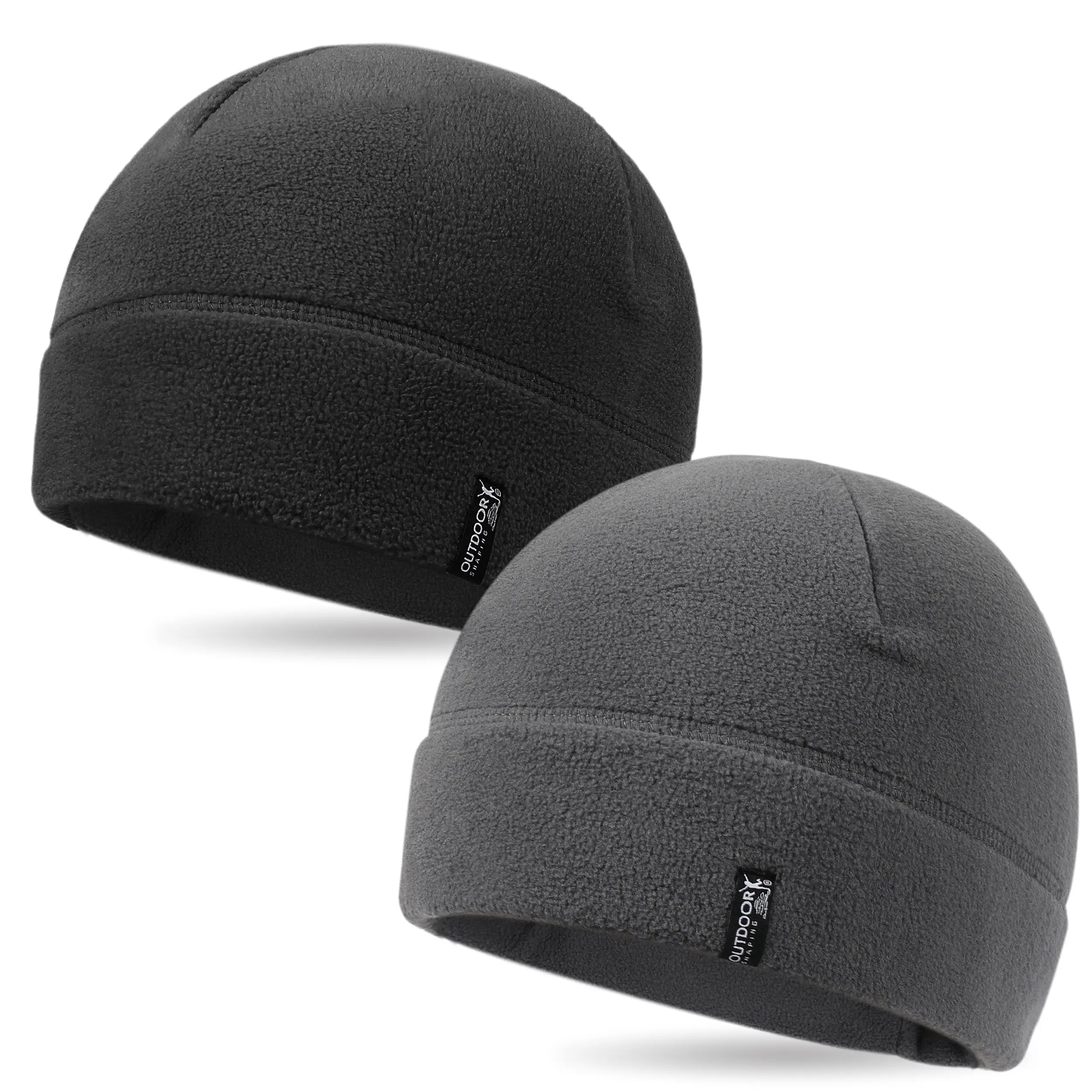 OUTDOOR SHAPING Men's 2-Pack Tactical Skull Caps - Thermal Insulating Winter Fleece Military Beanies for Adults, Basic, Adjustable, Expandable, Stretch, Breathable, Lightweight, Cozy, 1 Size, Universal, Ideal for Hiking, Snow Activities, One Size, Black A
