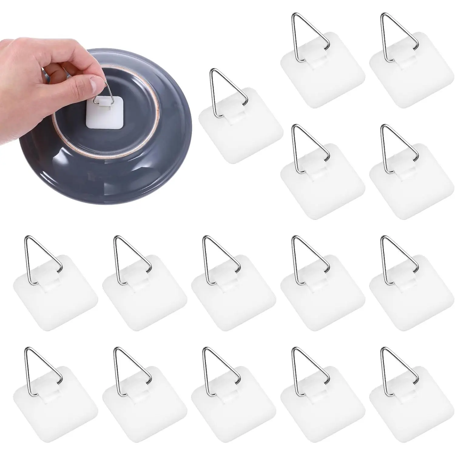 15 count Wall Plate Hangers, Adhesive Picture Hangers Frame Hangers Without Nails Picture Hanging Hooks Plate Holders for Displaying Decorative Plates and Wall Art