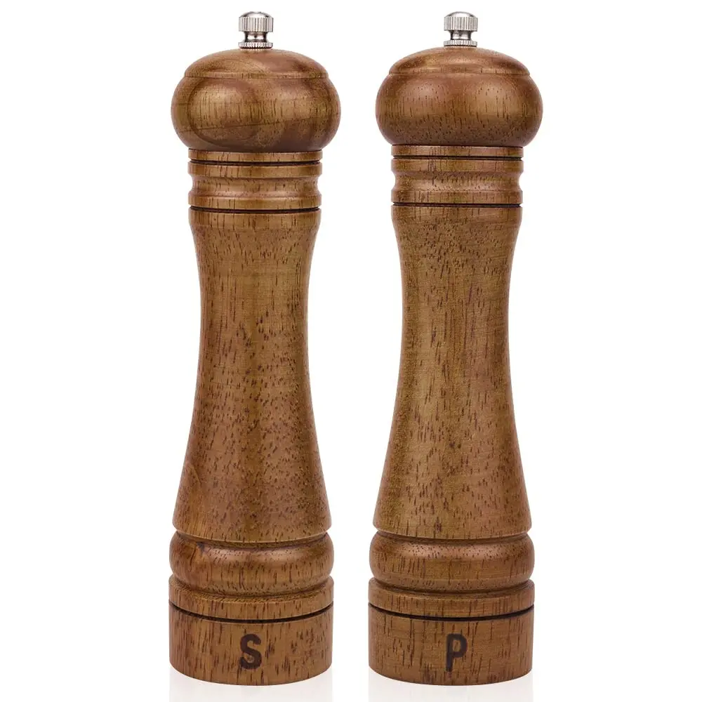 2-Inch Natural Grain Oak Wooden Salt & Pepper Grinder-Shaker Set, 3oz Refillable Spice Grinders with Adjustable Ceramic Rotor, Rustproof, Durable, Elegant & Fancy Kitchen Home Accessories for Kitchen, BBQ, Home Supplies