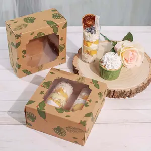 12-Pack Cardstock Cookie Boxes with Window 6"x6"x3" Tropical Leaf Design - Sturdy Treat Bakery Boxes for Pie Cupcakes Strawberries & Pastries