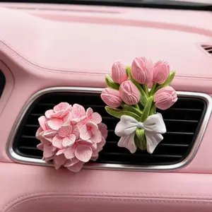 Tulip & Hydrangea Plaster Flower Car Air Freshener, Elegant Floral Car Vent Clip with Soft Natural Scent, Magnetic Secure Fit, Long-Lasting Fragrance for Everyday Driving, Minimalist Car Interior Decor and Gift Idea