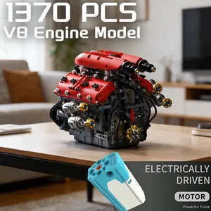 1370 PCS Motorized V8 Engine Brick Building Set - DIY Toy with 4 Gear Ratios, Flip-Open Cover for Learning, Realistic Experience for Kids & Enthusiasts