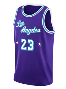 Men's Basketball Jersey 23 PURPLE Vintage Embroidered Casual Training T-Shirt, Sport V-Neck Short Sleeve, Loose-Fitting All Seasons Jersey Top