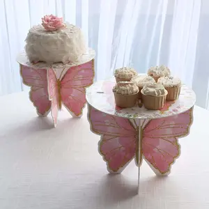2-Pack Foam Board Cake Stands 12" White/Pink Glitter Butterfly
