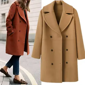 Women’s plus-size double-breasted mid-length wool trench coat jacket for cold weather tops; womenswear; kimono; women puffer pullover; lightweight sweater shirt; oversized Sherpa hoodie; open-front vacation clothing; everyday fashion; bow print
