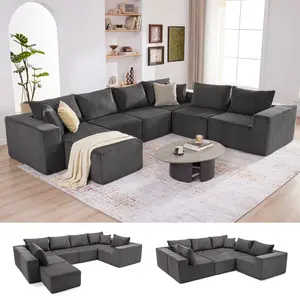 【4 packages】135.4" Cloud Couch Sectional, Sectional Sleeper Sofa with Deep Seat, Plush Corduroy U Shaped Boneless Couch, Convertible Modular Couches for Living Room, 7Seat