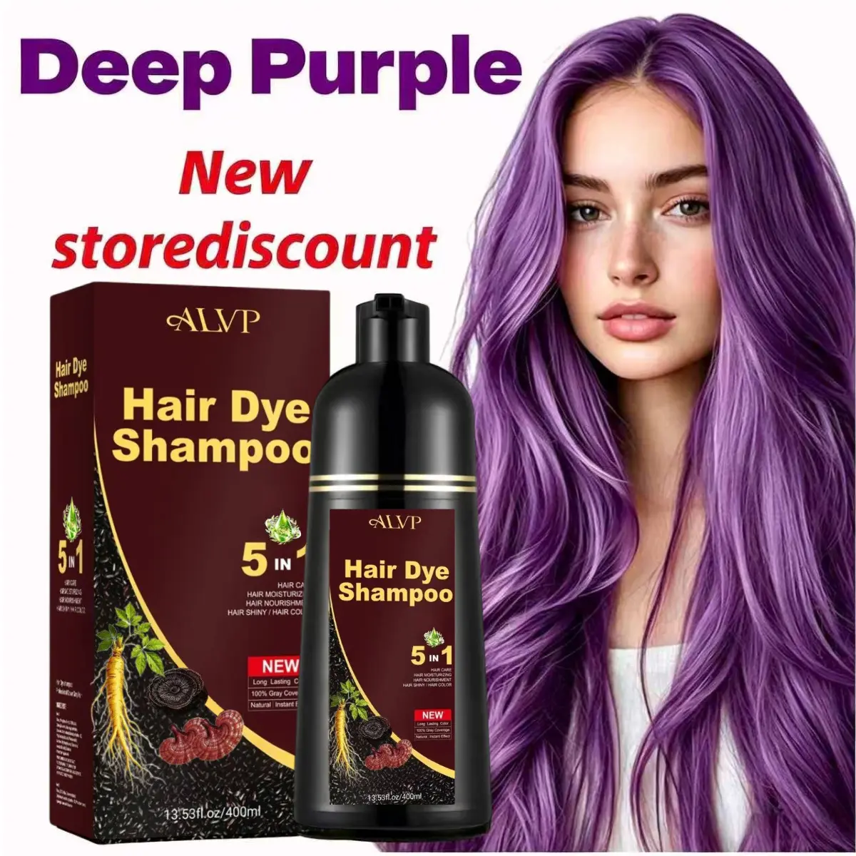 Herbal Hair Dye Shampoo for Gray Coverage, 5-in-1 Wine Red Color with Nourishing Ginseng, Ammonia-Free & Long-Lasting for Men and Women, 17.6 Fl Oz, Haircare, Gift, Plant, Cover Gray Hair, Daily, Gentle, Mild, Vegan, Dyeing Hair