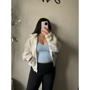 Floral Bliss Sherpa Jacket- Baby Blue/Cream