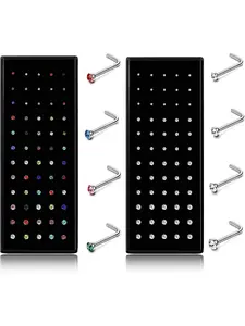 Hypoallergenic Nose Studs for Women & Men, 316L Stainless Steel Cz Piercing Jewelry, L-Shaped Nose Rings, 20g-22g, Multiple Sizes