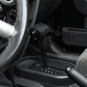 Car Interior Gearshifter Bar Head Knob Cover Trim Kit - 2-Piece ABS Plastic Laser-Cut Self-Adhesive UV-Resistant Car Accessories with Interchangeable Knob, Auto Parts Accessories for 2007-2010 Jeep Wrangler JK