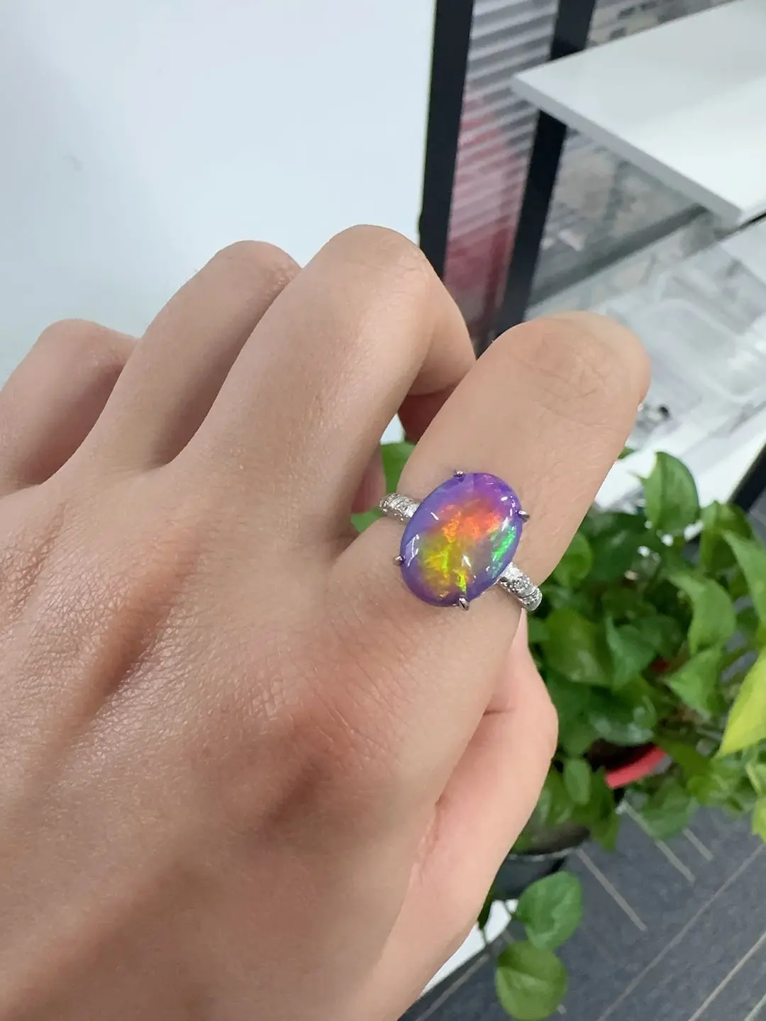 Mary(8094)gc.Purple opal silver ring