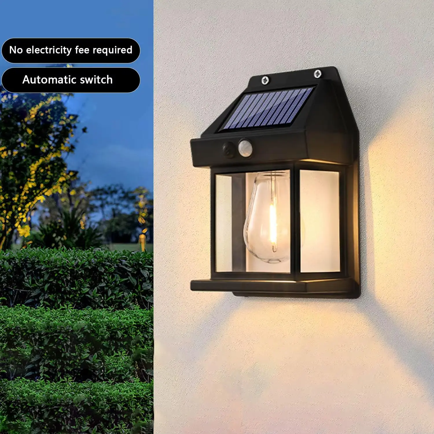 2 pcs LED Solar Wall Lamp IP65 Waterproof Intelligent Induction 3 Lighting Modes  Tungsten Lamp Household Garden Light Villa Lighting